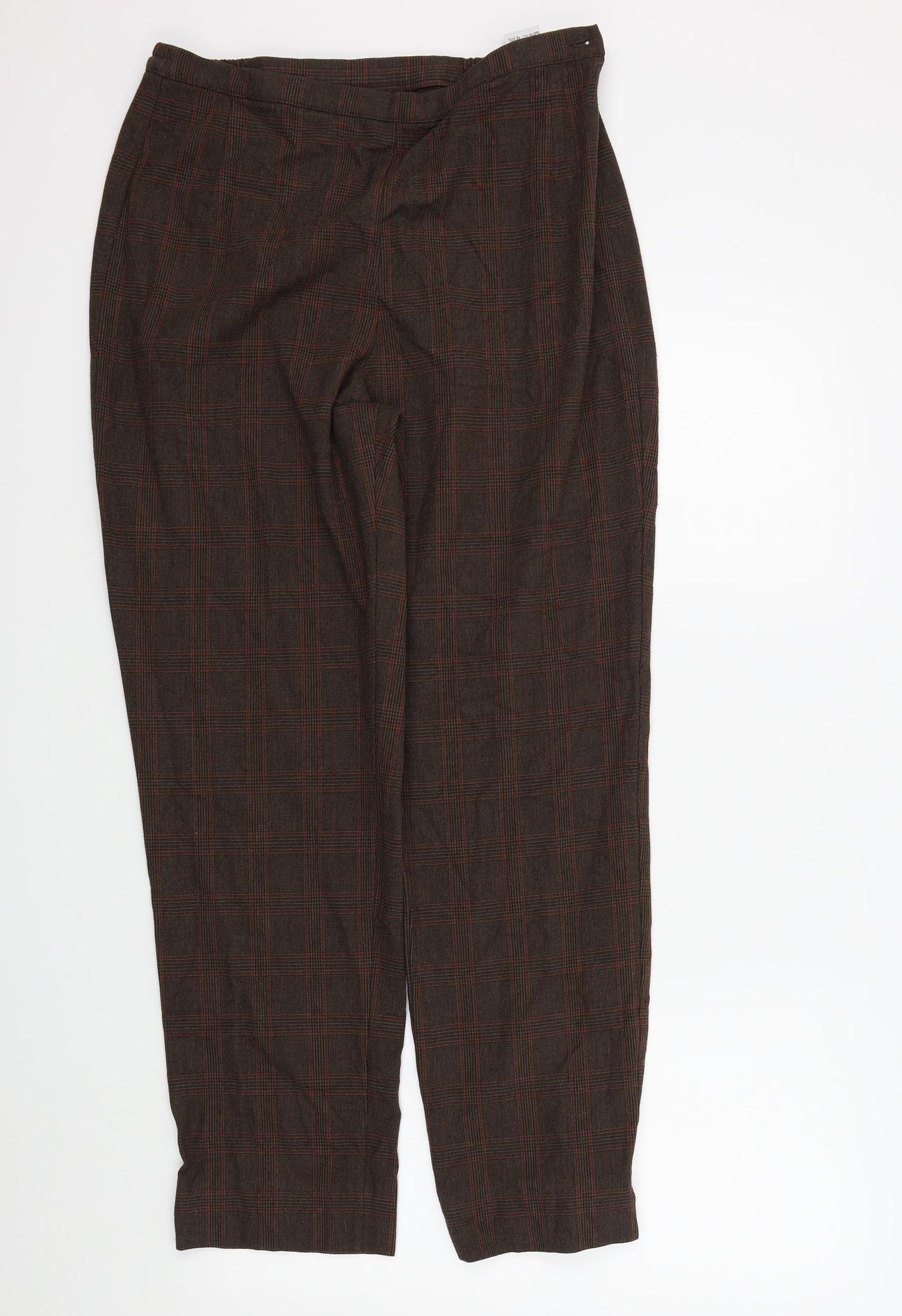 M&S Womens Brown Check  Trousers  Size 14 L28 in