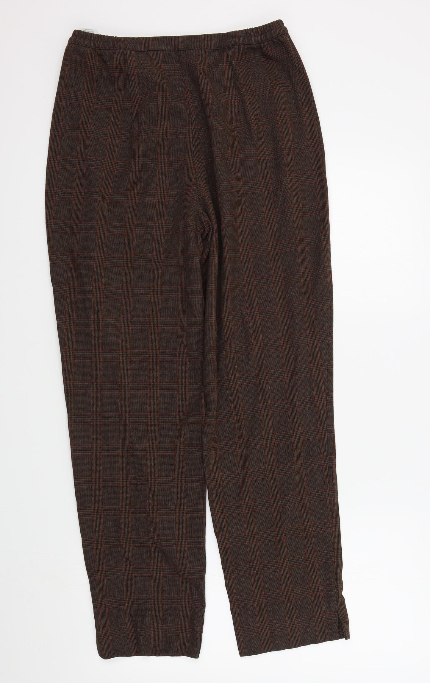 M&S Womens Brown Check  Trousers  Size 14 L28 in