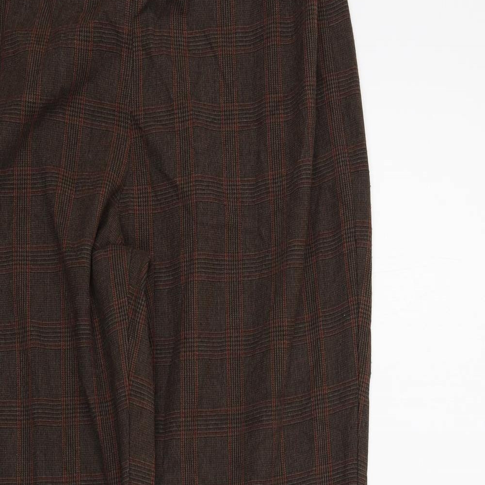 M&S Womens Brown Check  Trousers  Size 14 L28 in