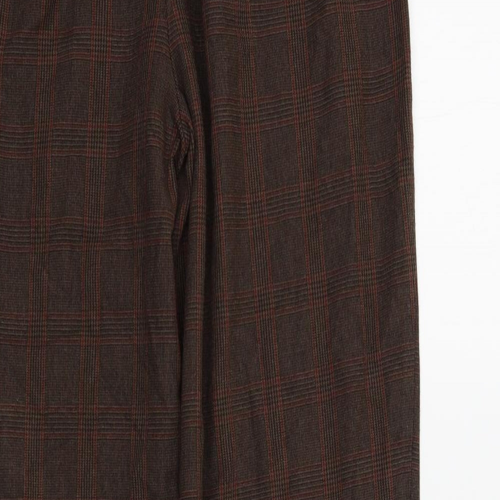 M&S Womens Brown Check  Trousers  Size 14 L28 in