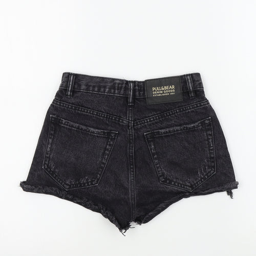 Pull&Bear Womens Black Colourblock  Bermuda Shorts Size 4 - distressed