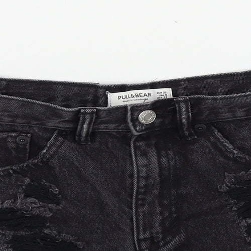 Pull&Bear Womens Black Colourblock  Bermuda Shorts Size 4 - distressed