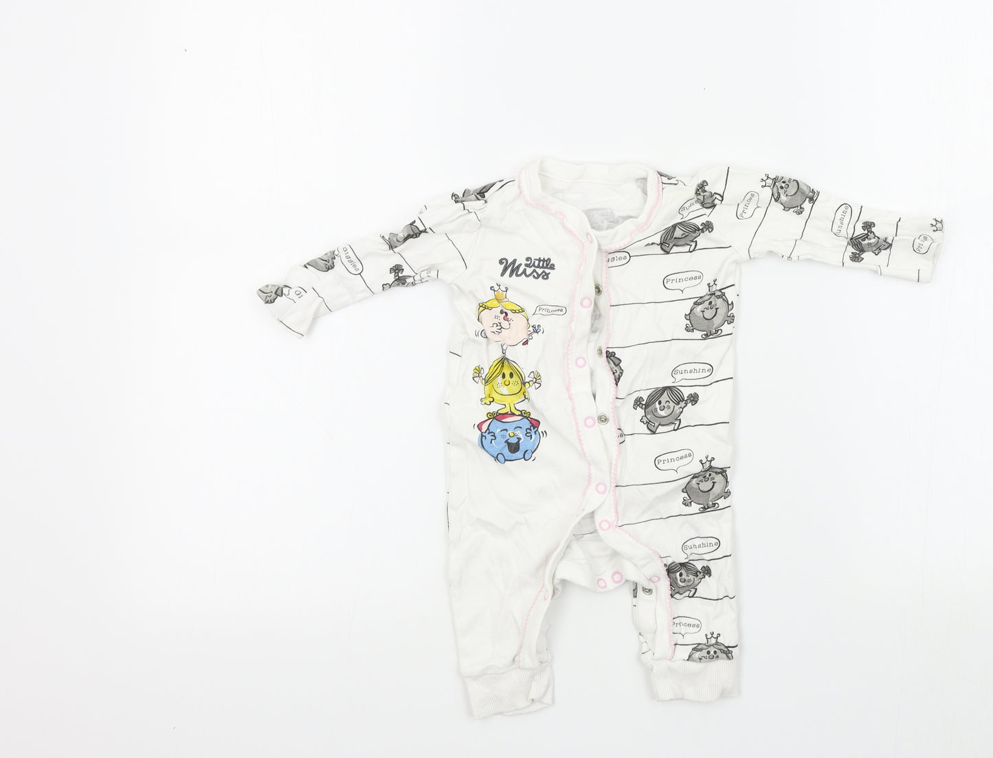 Preworn Girls White Geometric  Babygrow One-Piece Size 0-3 Months