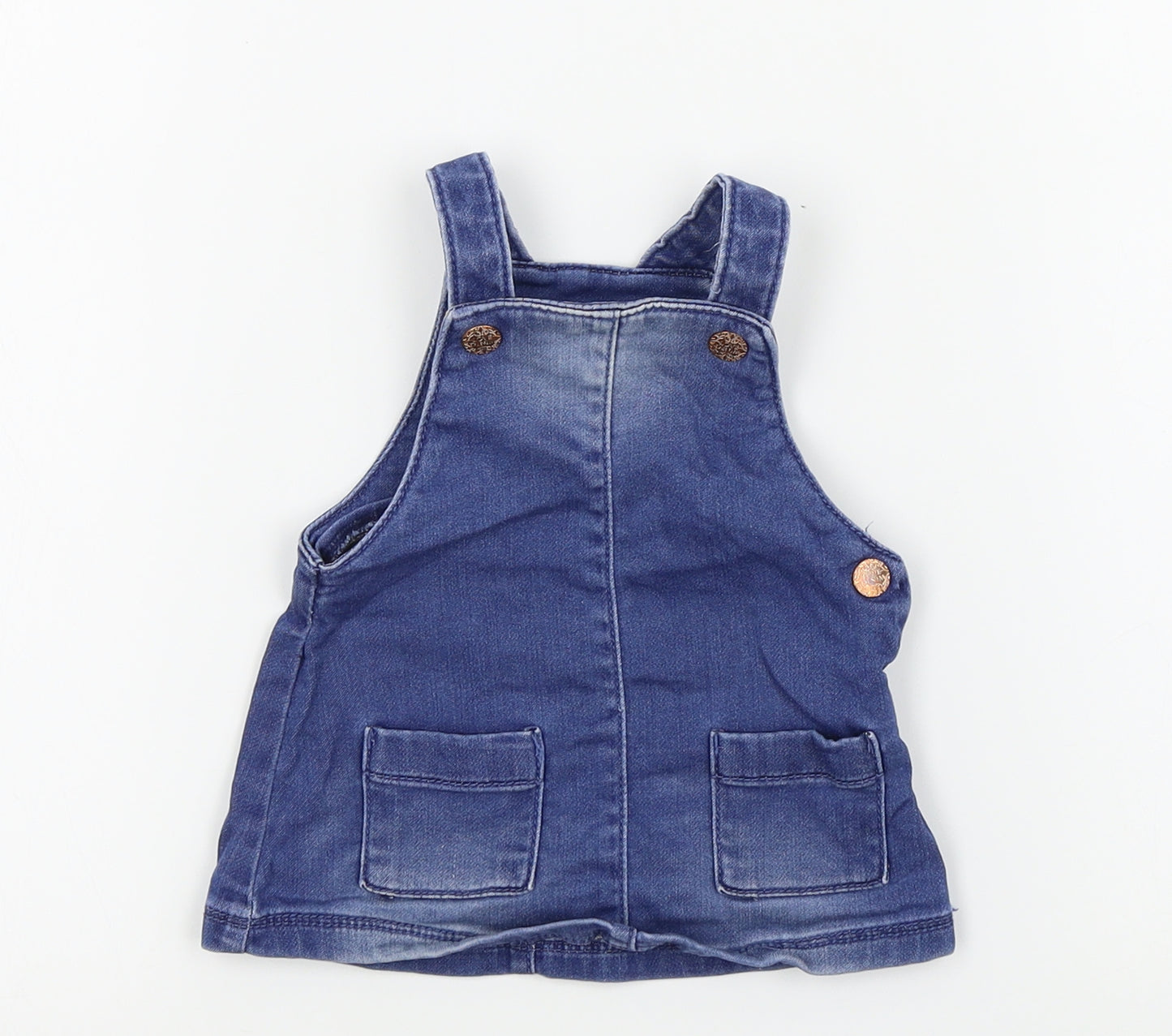 F&F Girls Blue Colourblock  Pinafore/Dungaree Dress  Size 0-3 Months