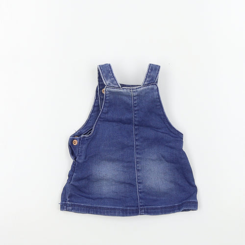 F&F Girls Blue Colourblock  Pinafore/Dungaree Dress  Size 0-3 Months