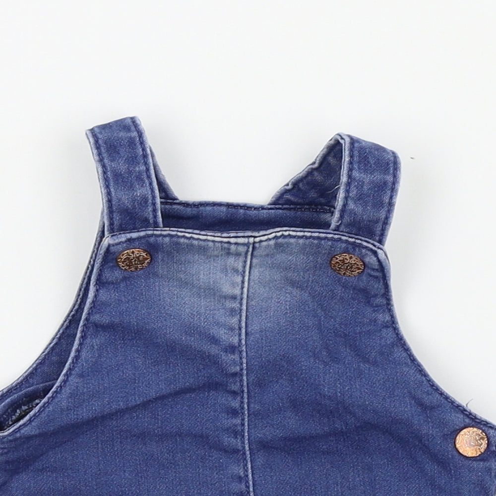 F&F Girls Blue Colourblock  Pinafore/Dungaree Dress  Size 0-3 Months