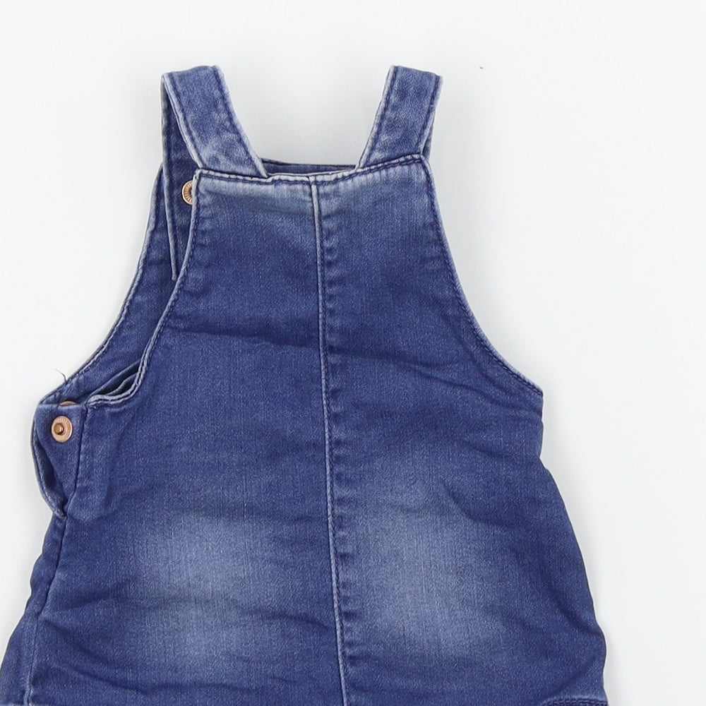 F&F Girls Blue Colourblock  Pinafore/Dungaree Dress  Size 0-3 Months