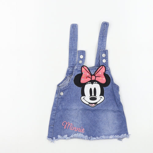 Primark Girls Blue Colourblock  Pinafore/Dungaree Dress  Size 0-3 Months  - disney, minnie mouse