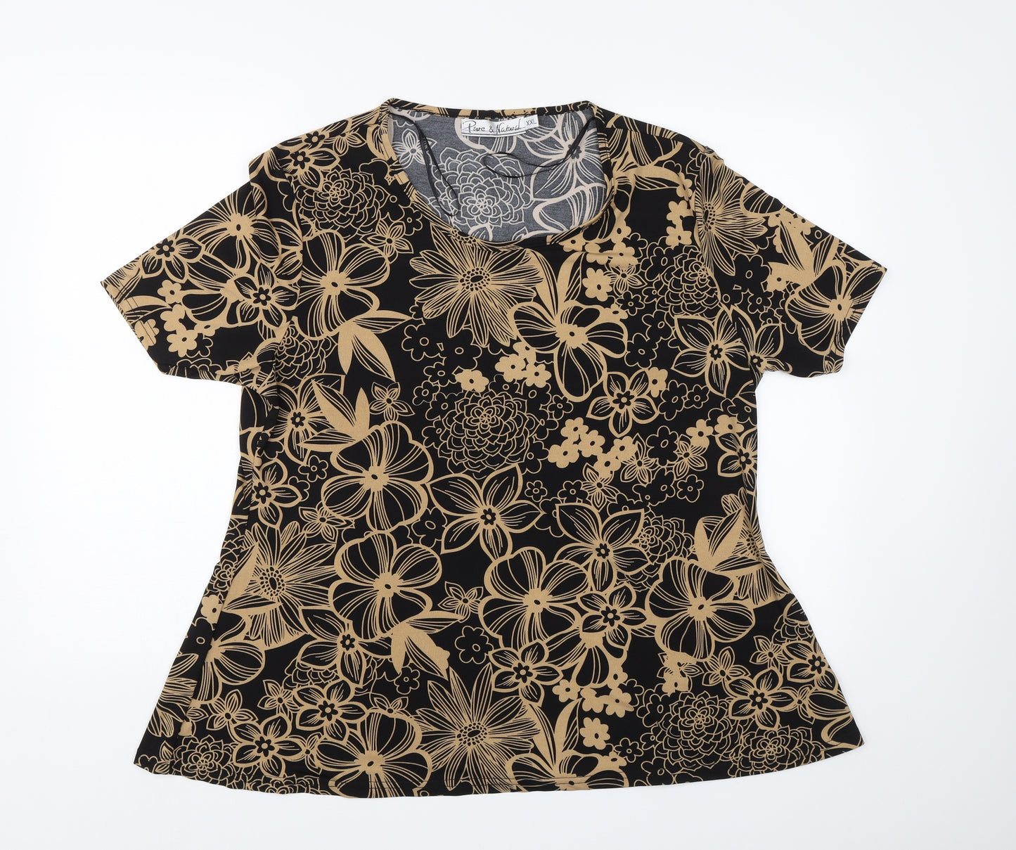 Pure & natural Womens Brown Floral  Basic T-Shirt Size 2XL