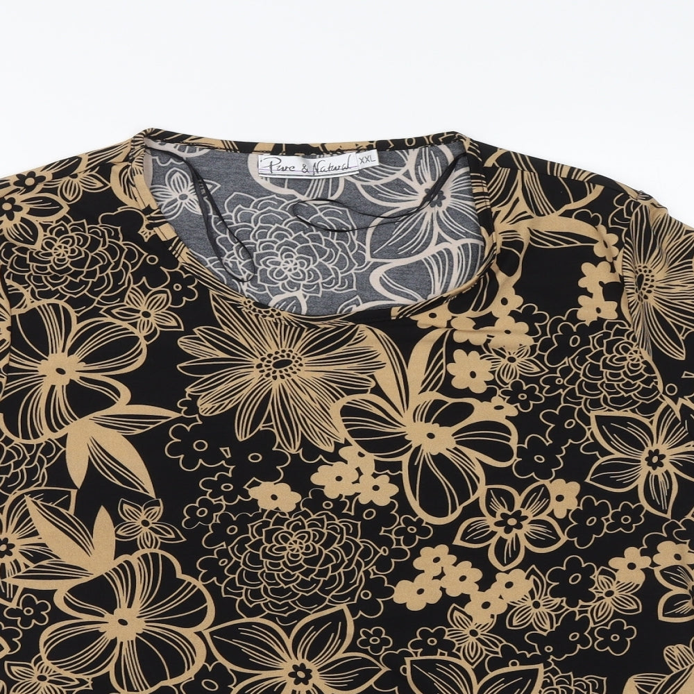 Pure & natural Womens Brown Floral  Basic T-Shirt Size 2XL