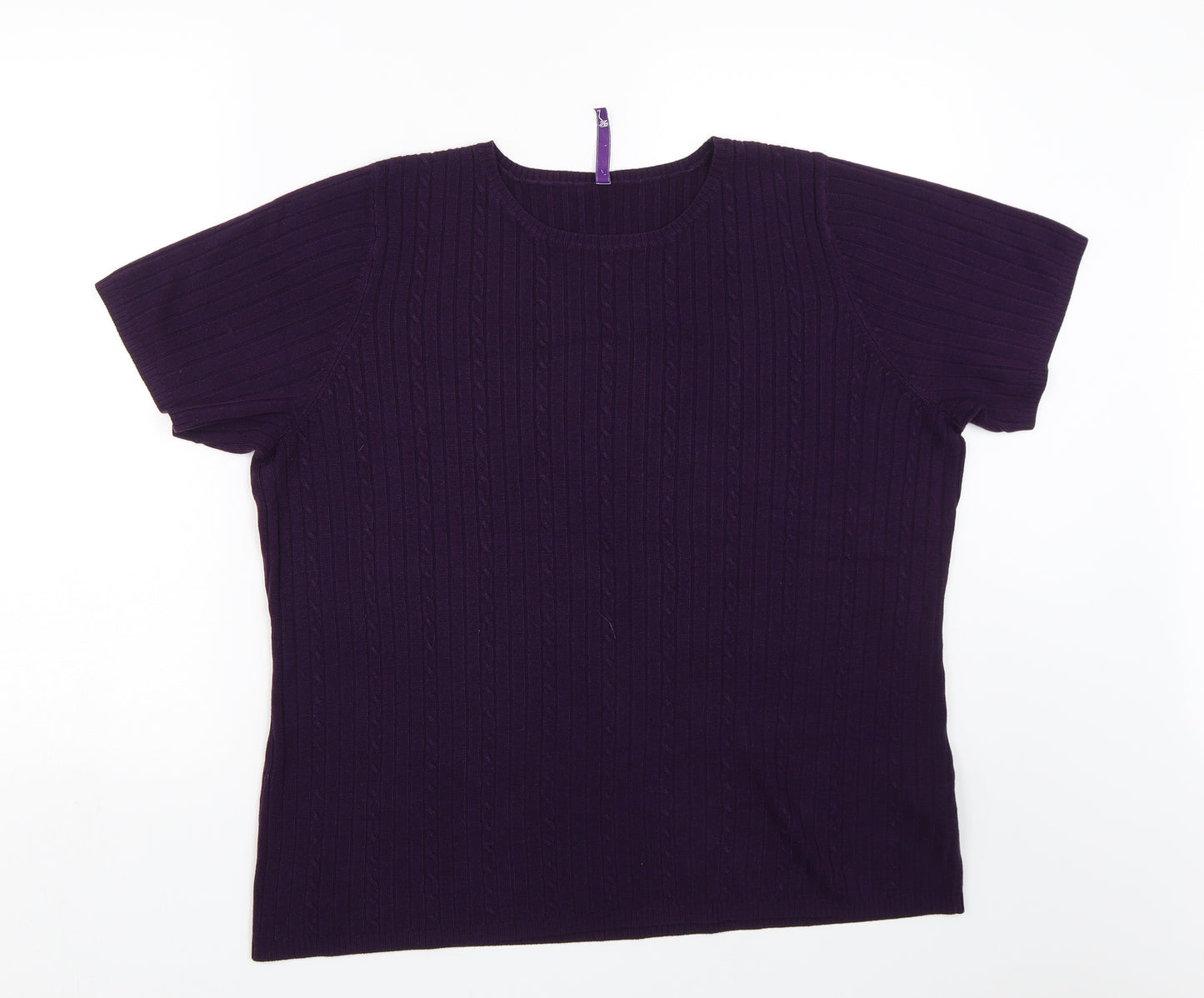 BHS Womens Purple Striped Knit Basic T-Shirt Size 22