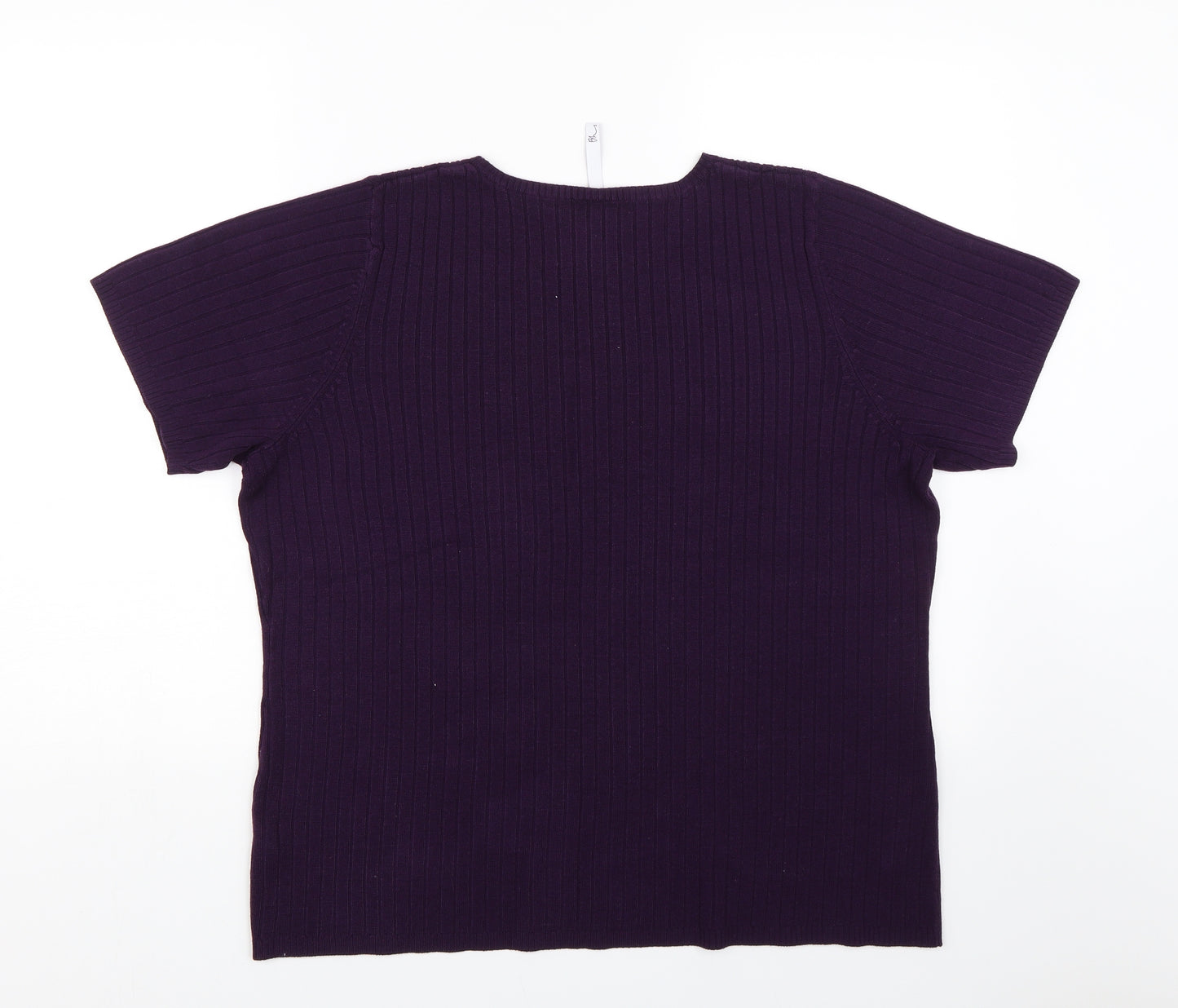 BHS Womens Purple Striped Knit Basic T-Shirt Size 22