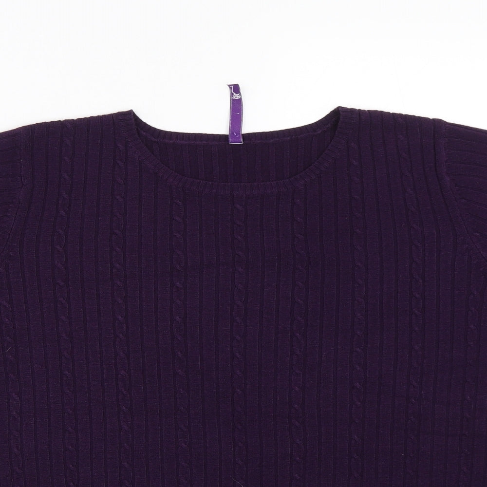 BHS Womens Purple Striped Knit Basic T-Shirt Size 22