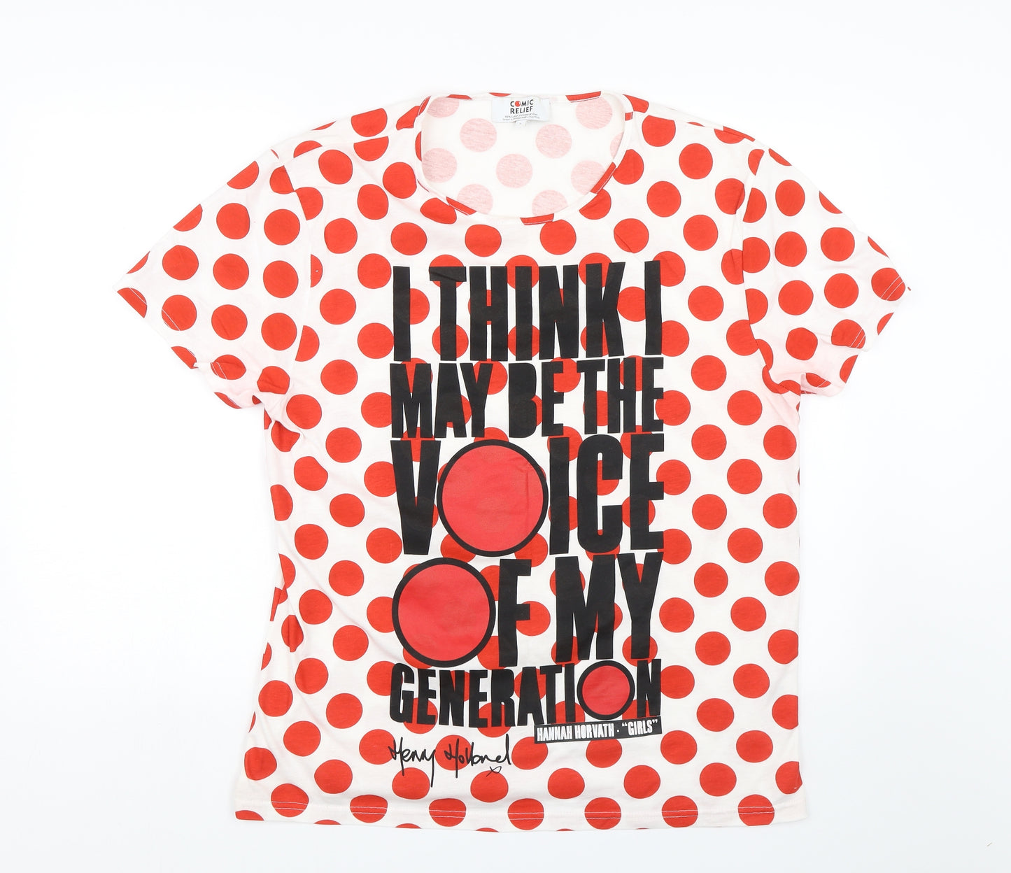 Comic Relief Womens Red Polka Dot  Basic T-Shirt Size L