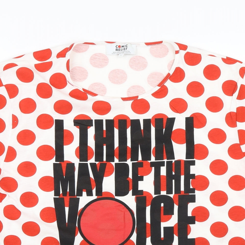 Comic Relief Womens Red Polka Dot  Basic T-Shirt Size L