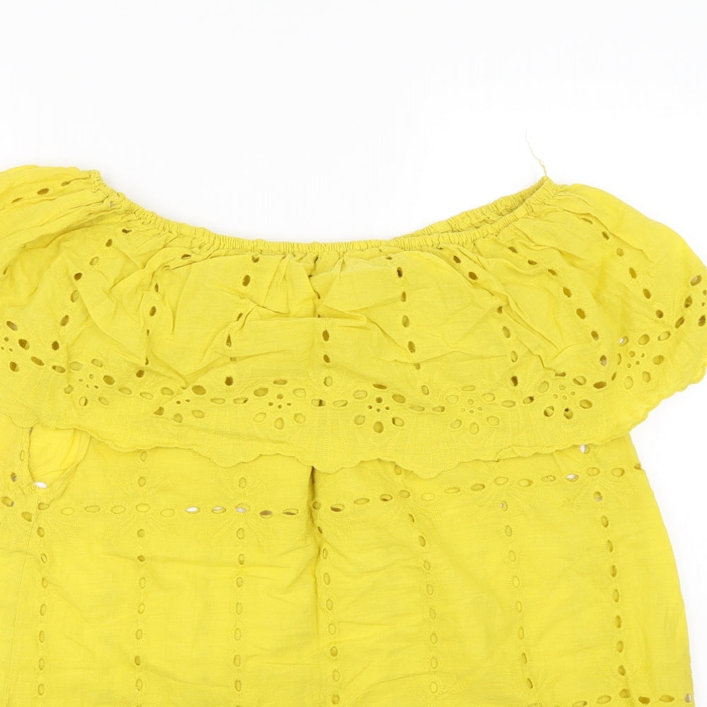 Preworn Womens Yellow Polka Dot  Basic T-Shirt Size L  - summer