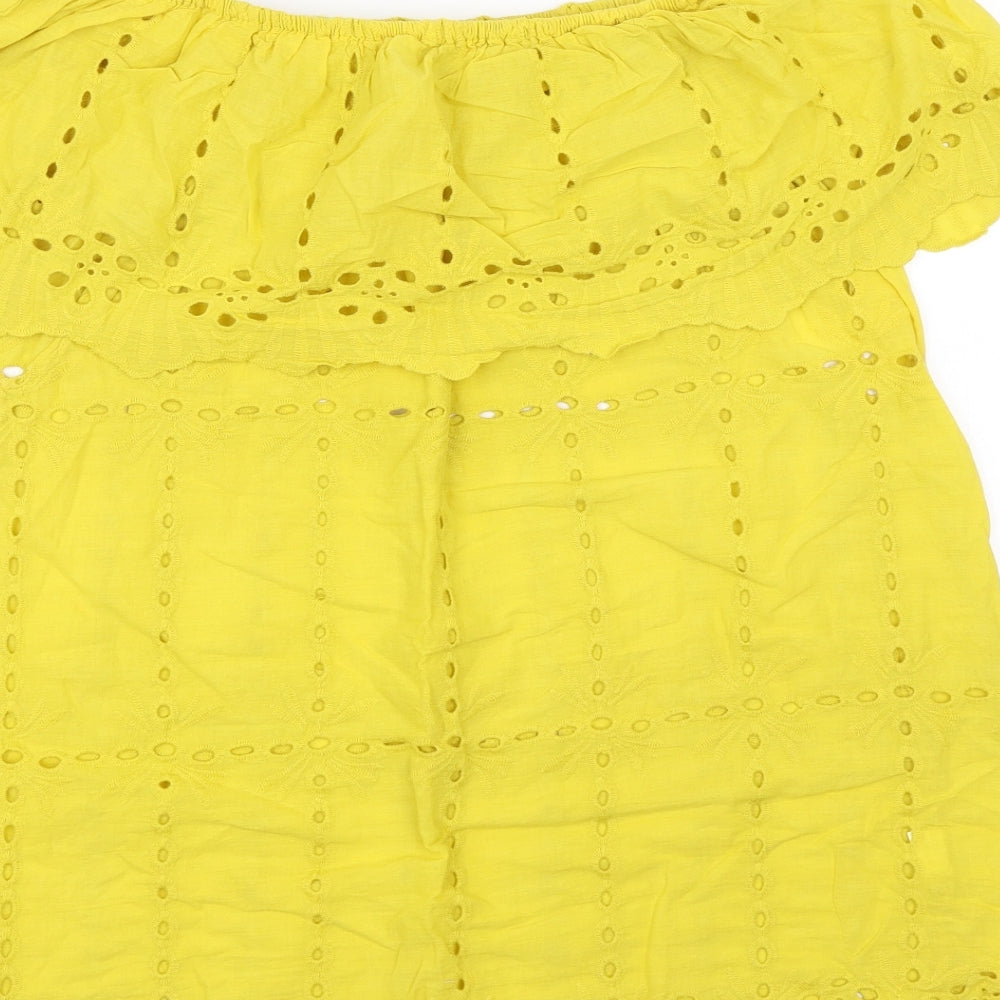 Preworn Womens Yellow Polka Dot  Basic T-Shirt Size L  - summer