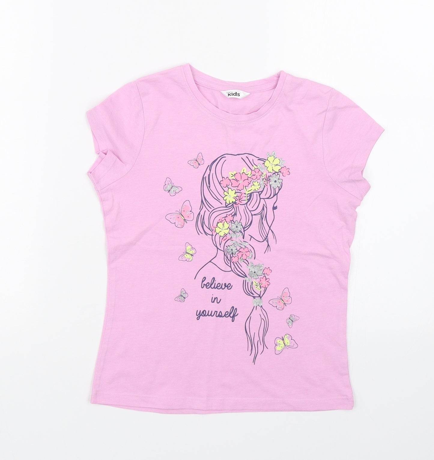 M&Co Girls Purple   Basic T-Shirt Size 7-8 Years
