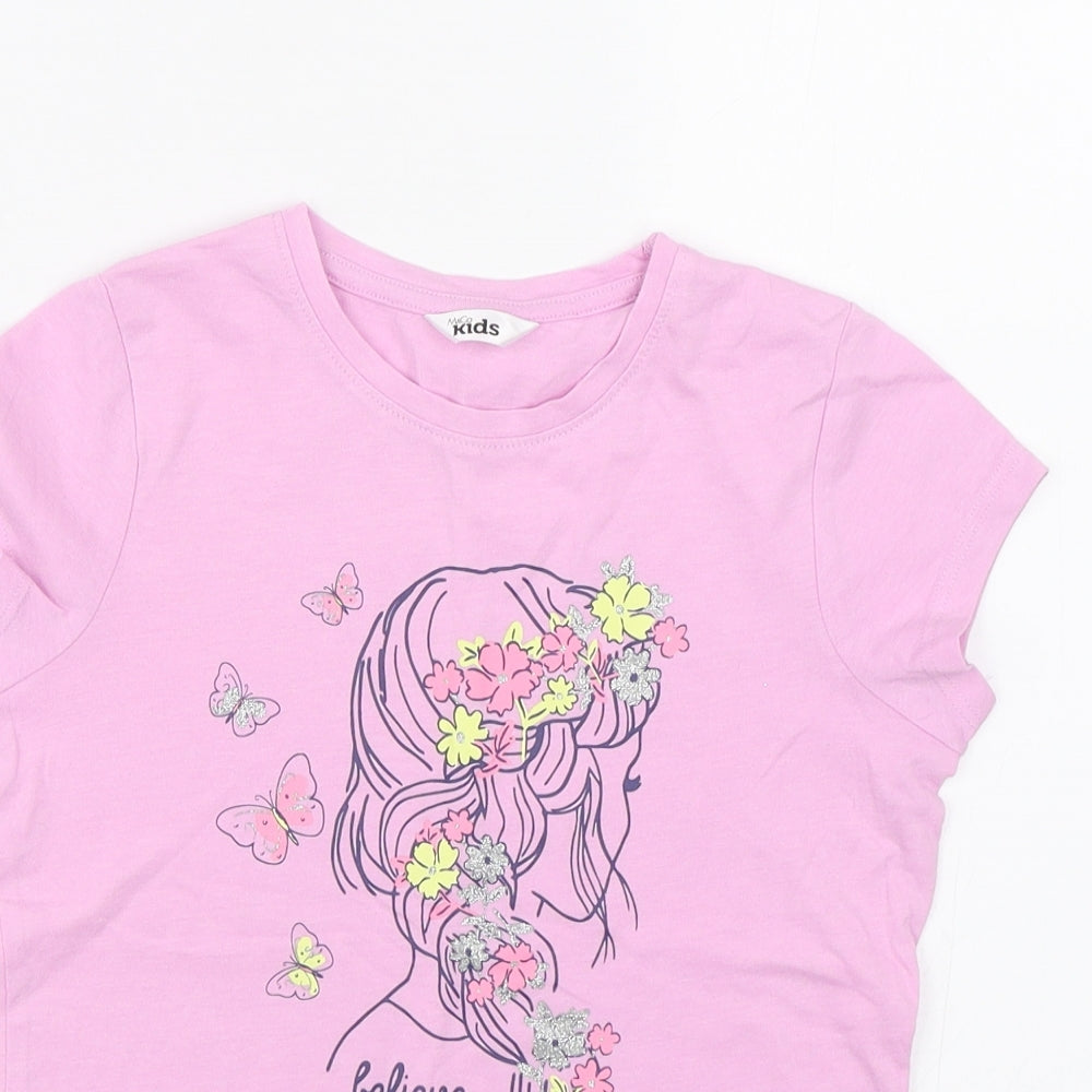M&Co Girls Purple   Basic T-Shirt Size 7-8 Years