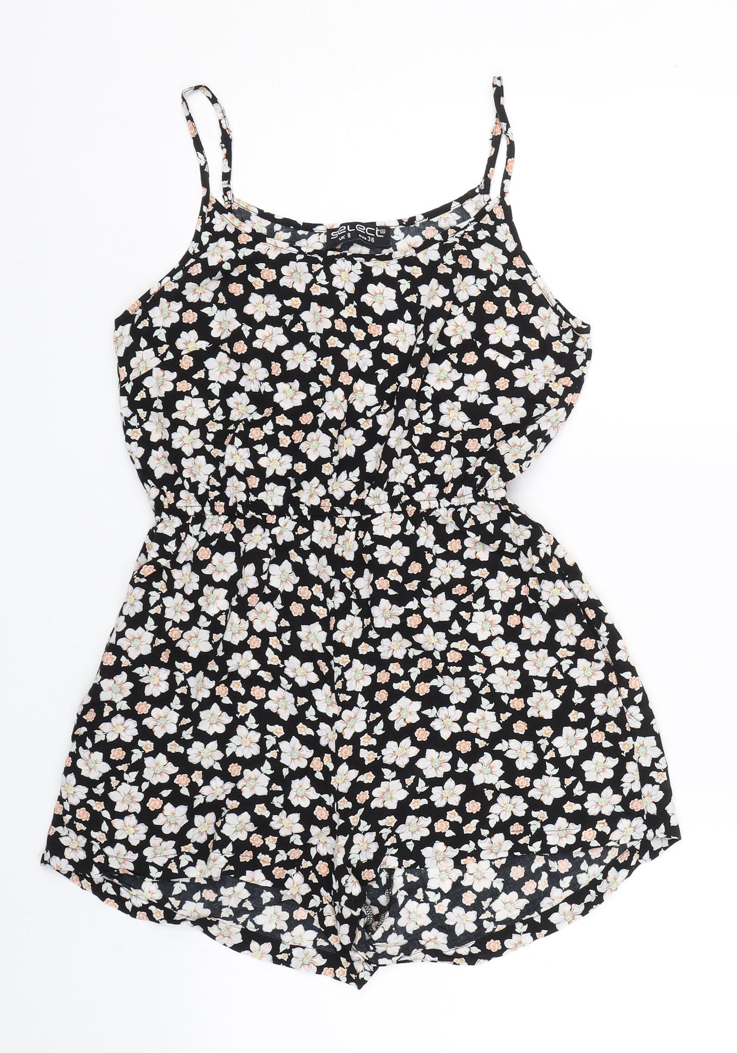 Select Womens Black Floral  Playsuit One-Piece Size 8  - summer