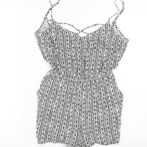 H&M Womens White Geometric  Playsuit One-Piece Size 6