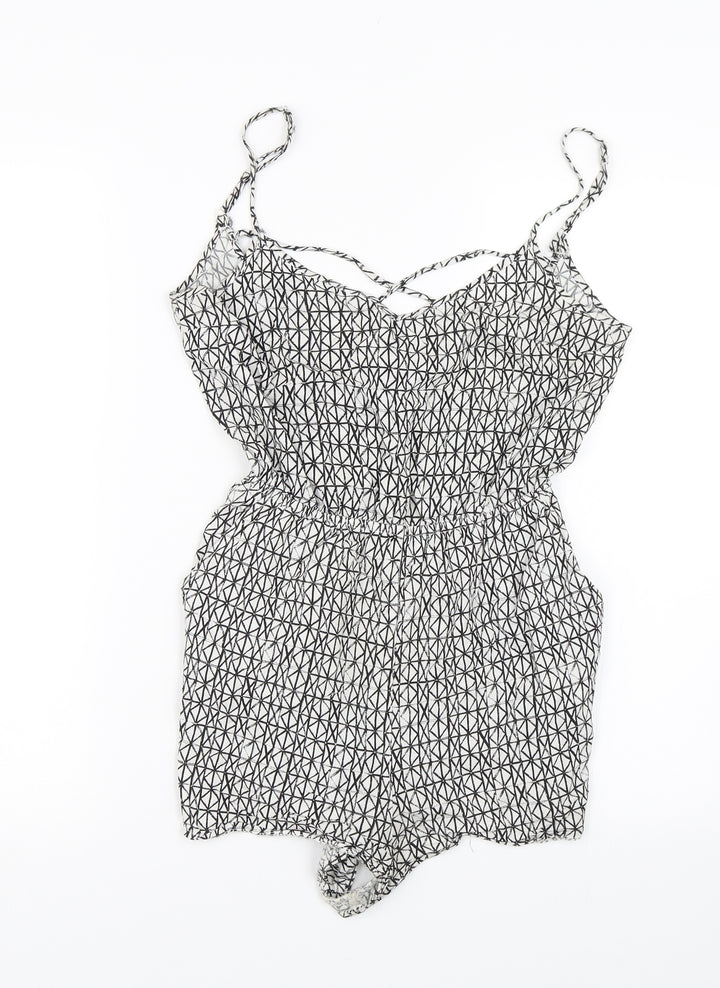 H&M Womens White Geometric  Playsuit One-Piece Size 6