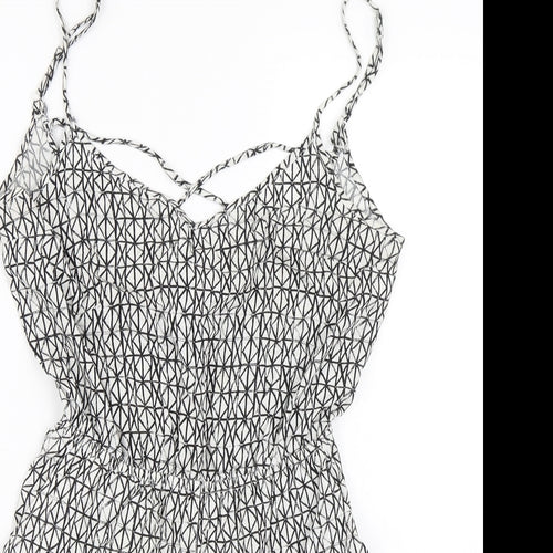 H&M Womens White Geometric  Playsuit One-Piece Size 6