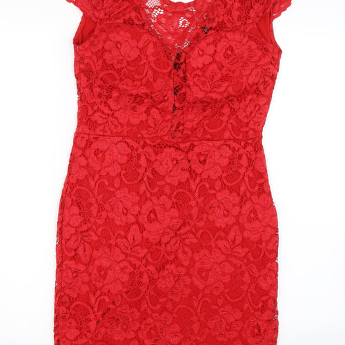 Cameo Rose Womens Red Floral Lace Bodycon  Size L