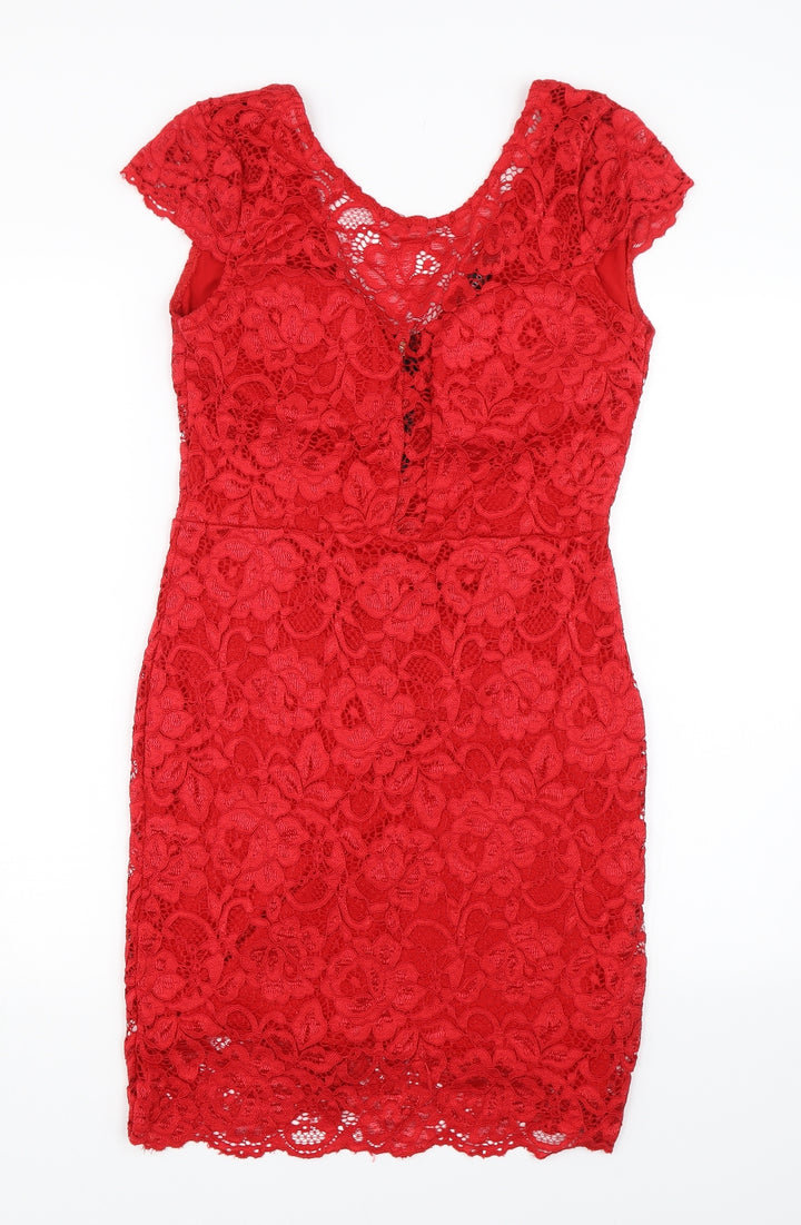 Cameo Rose Womens Red Floral Lace Bodycon  Size L