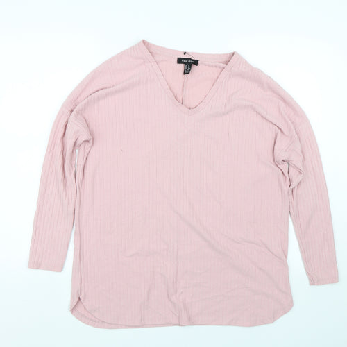 New Look Womens Pink Striped  Basic T-Shirt Size 8