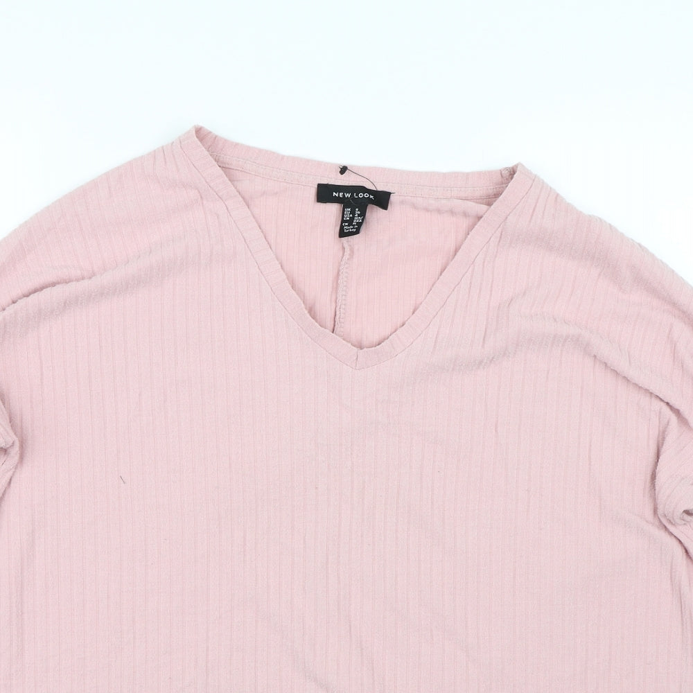 New Look Womens Pink Striped  Basic T-Shirt Size 8