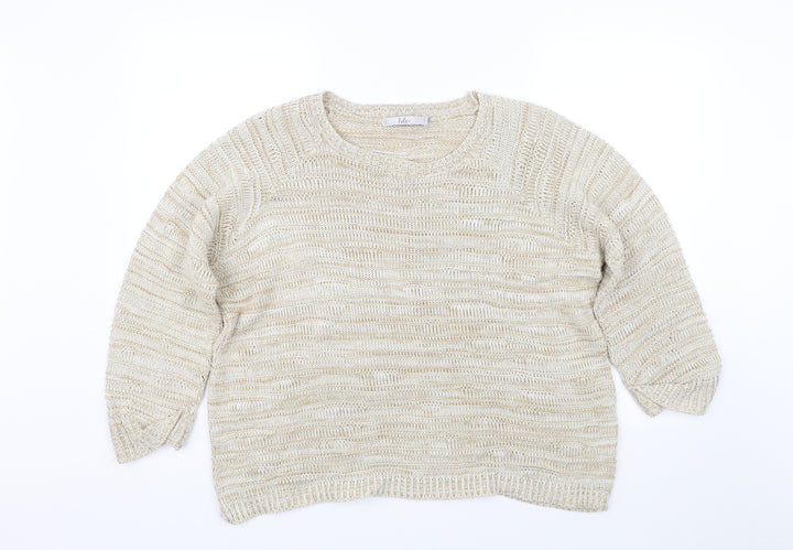 Isle Womens Beige Striped Knit Pullover Jumper Size 16