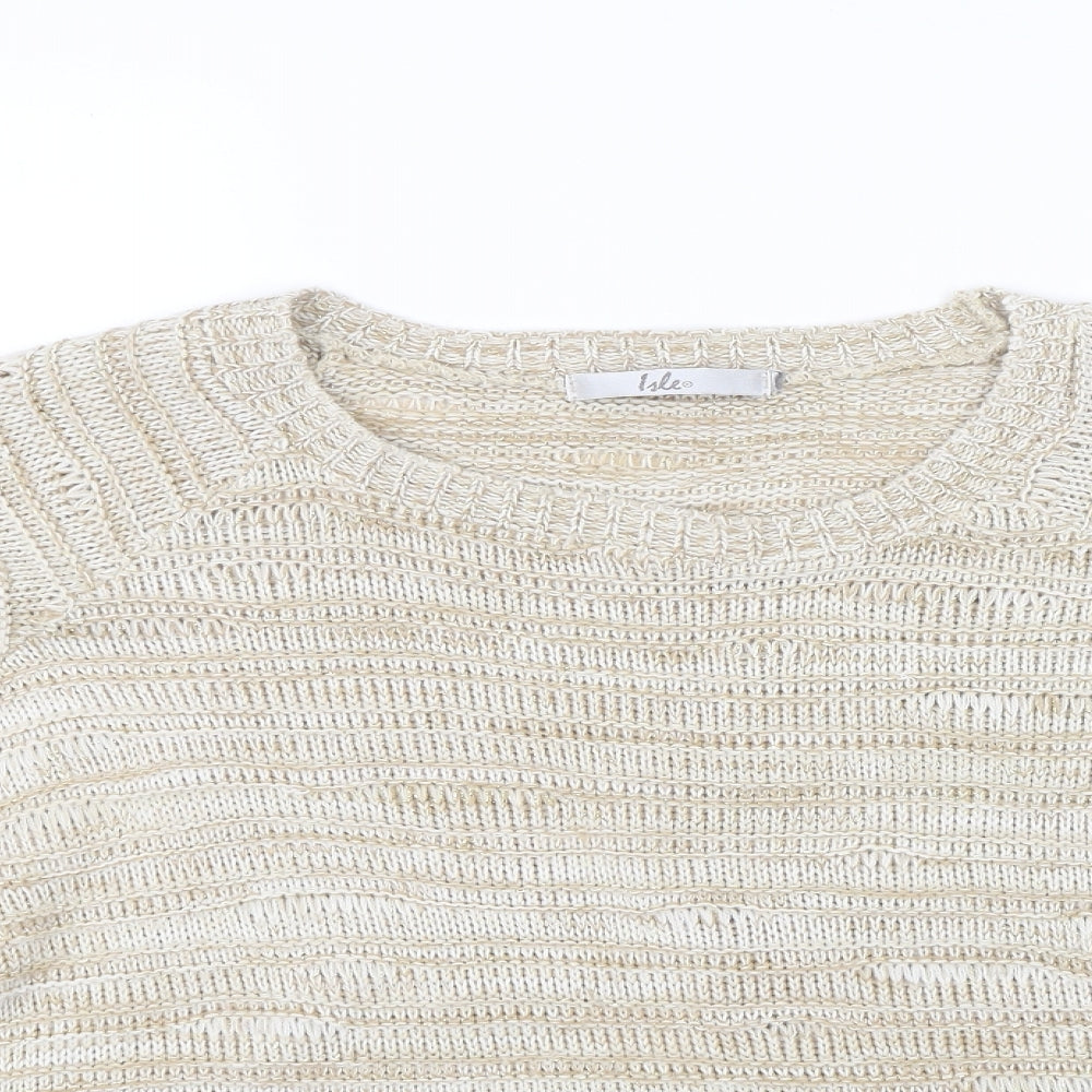 Isle Womens Beige Striped Knit Pullover Jumper Size 16