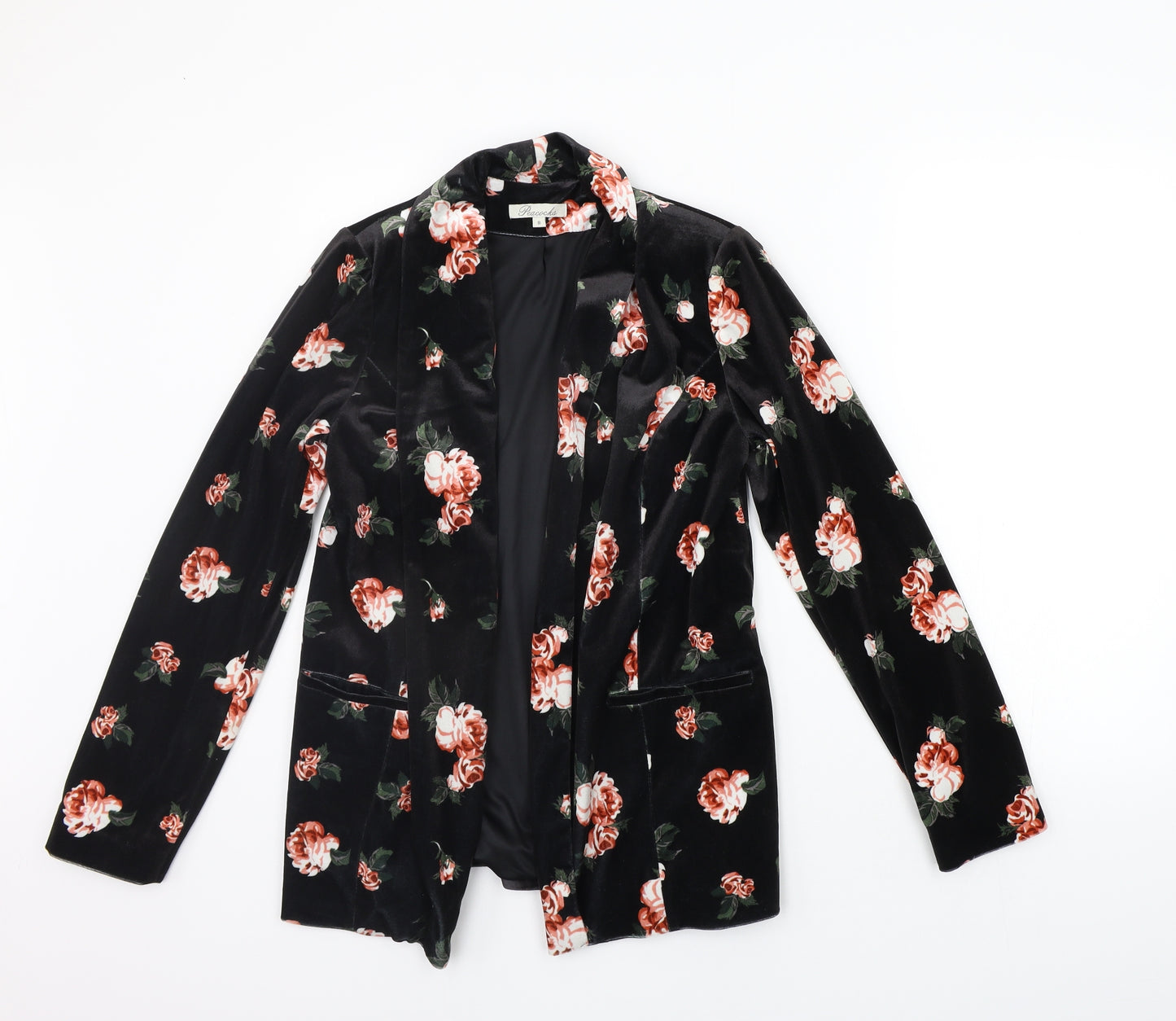 Peacocks Womens Black Floral  Cardigan Jumper Size 8