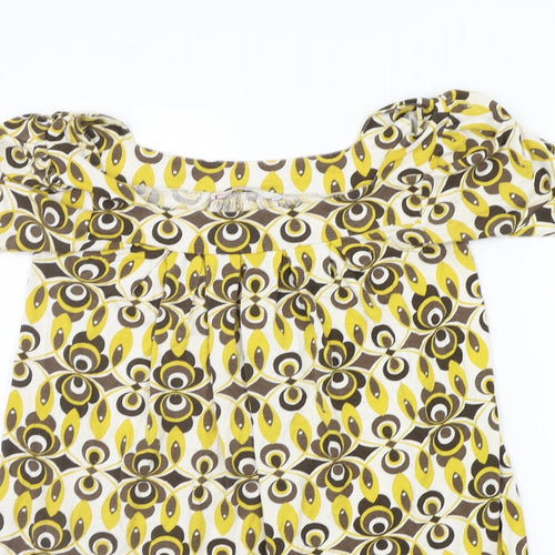 Papaya Womens Yellow Geometric  Basic T-Shirt Size 8