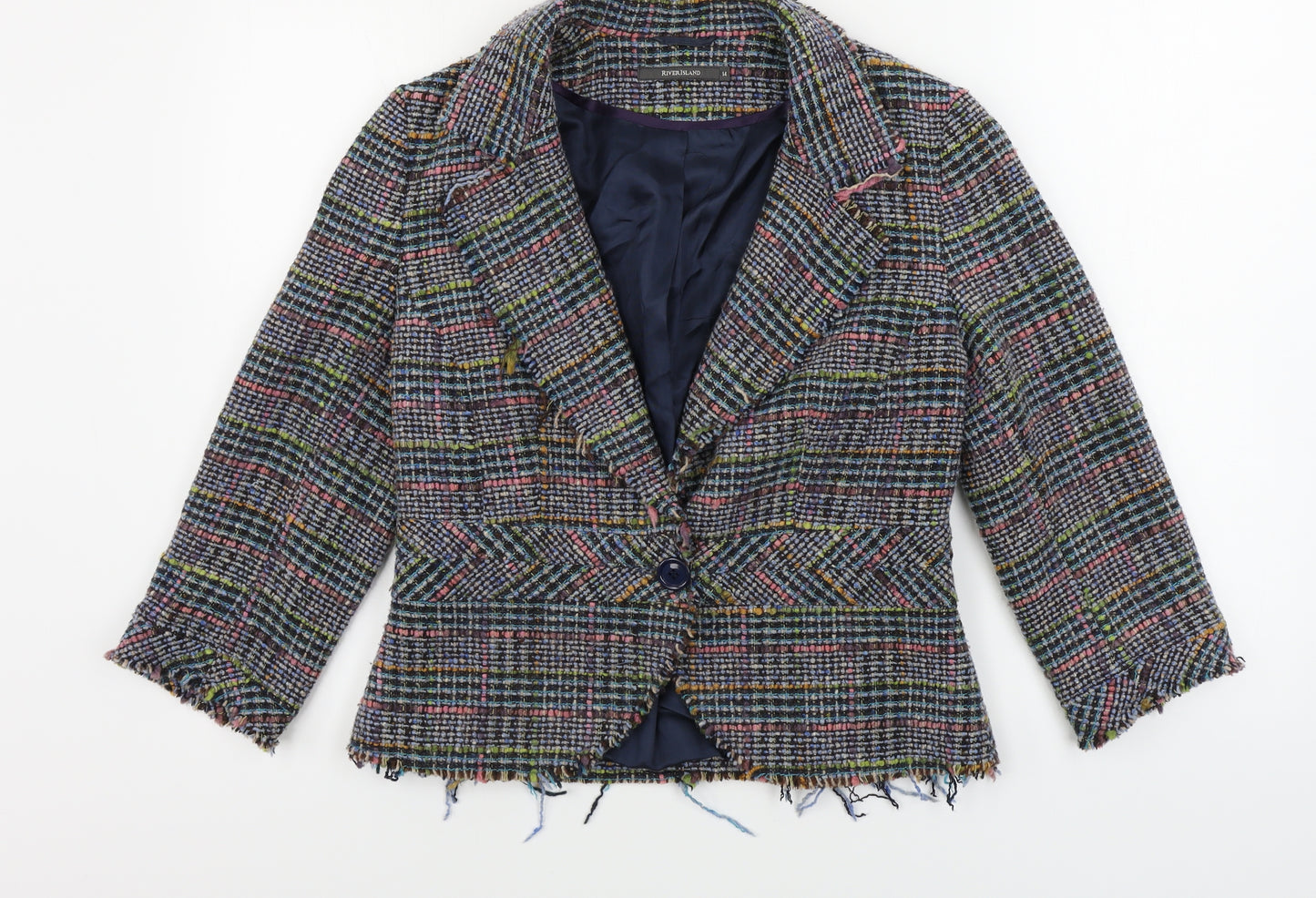 River Island  Womens Grey Check  Jacket Blazer Size 14