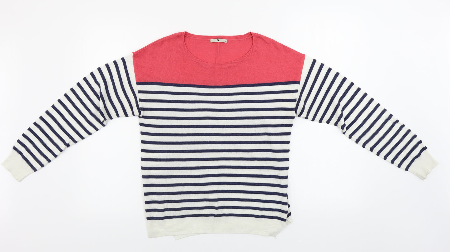 TU Womens White Striped  Pullover Jumper Size 12