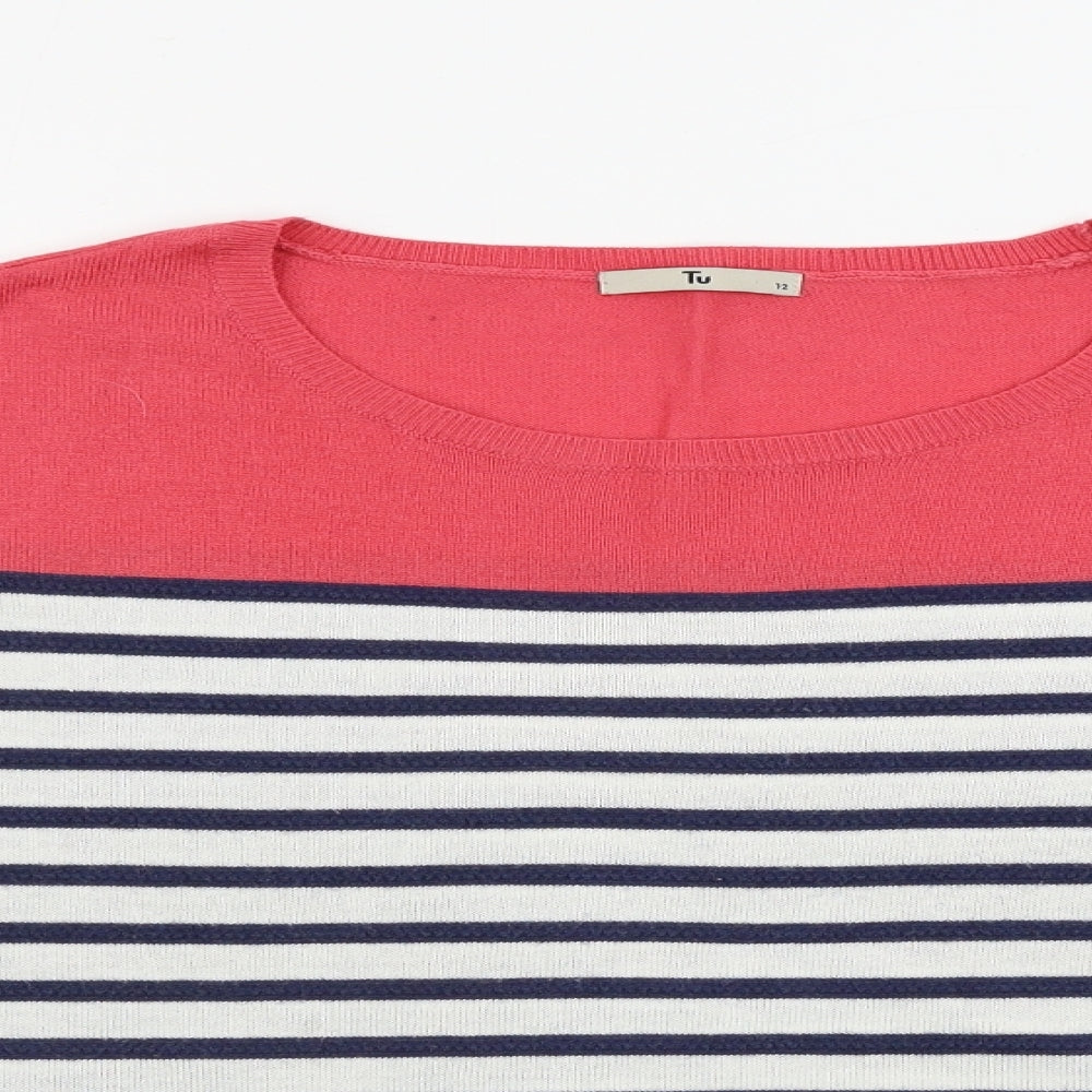 TU Womens White Striped  Pullover Jumper Size 12