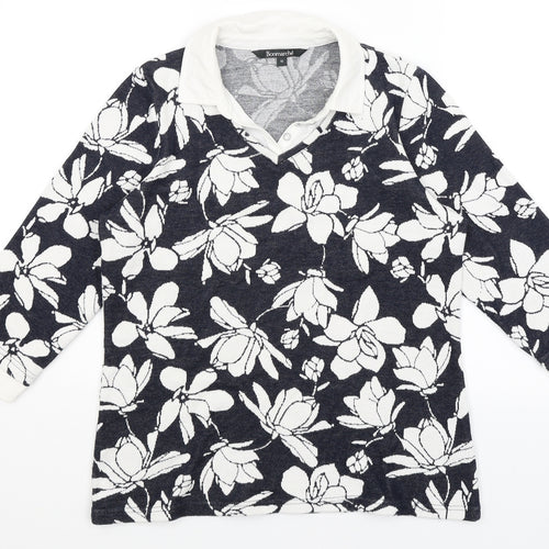 Bonmarche Womens Blue Floral  Pullover Jumper Size 10