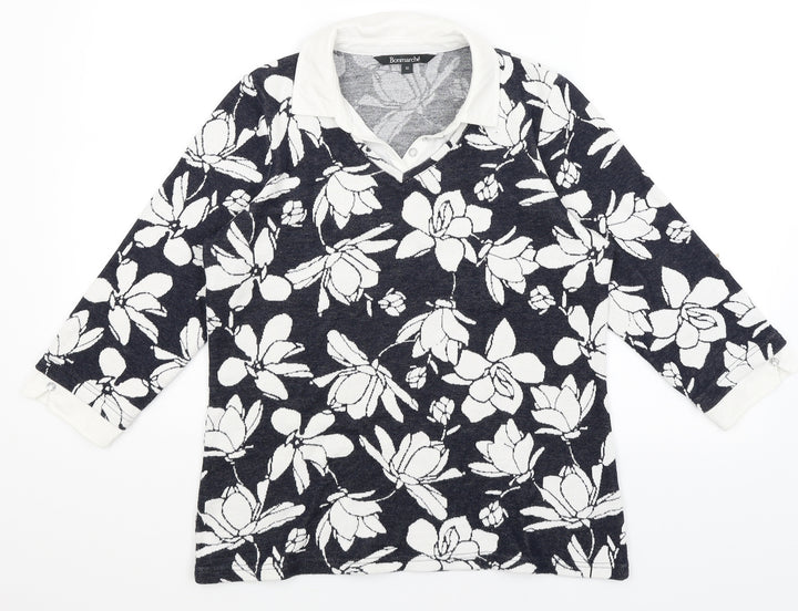 Bonmarche Womens Blue Floral  Pullover Jumper Size 10