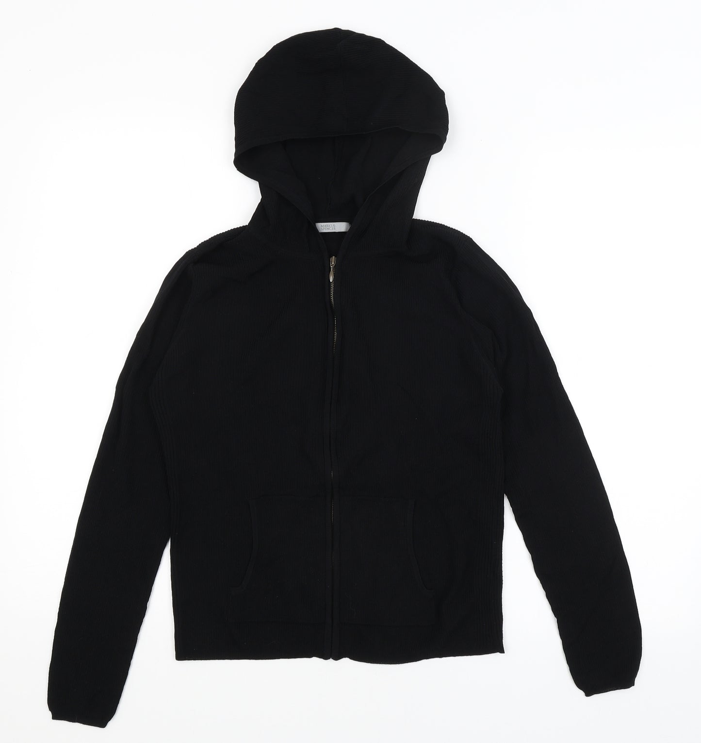 M&S Womens Black   Full Zip Hoodie Size 14