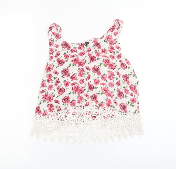 H&M Womens White Floral Basic Tank Size 6