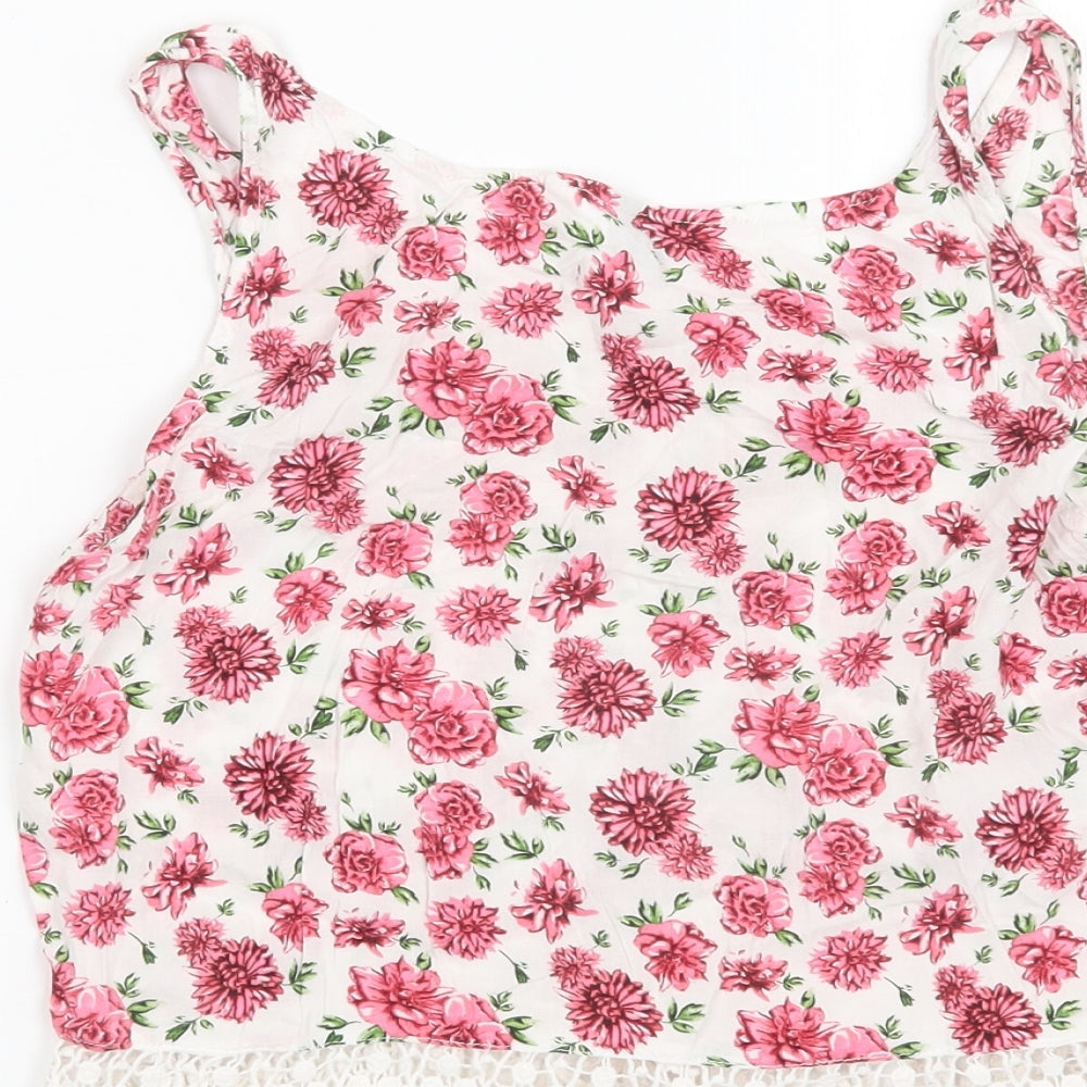 H&M Womens White Floral  Basic Tank Size 6