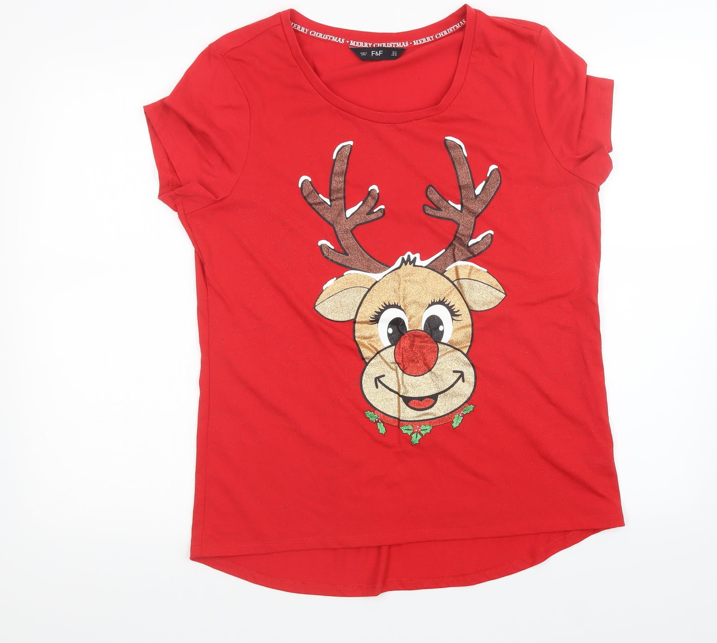 F&F Womens Red   Basic T-Shirt Size 14  - Christmas