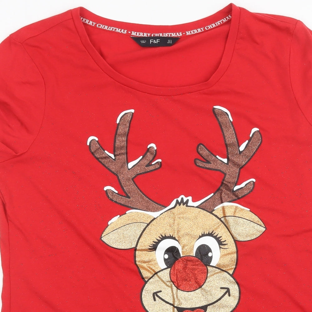 F&F Womens Red   Basic T-Shirt Size 14  - Christmas