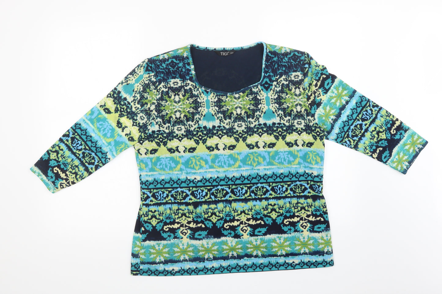 TIGI Womens Green Geometric  Basic T-Shirt Size 18
