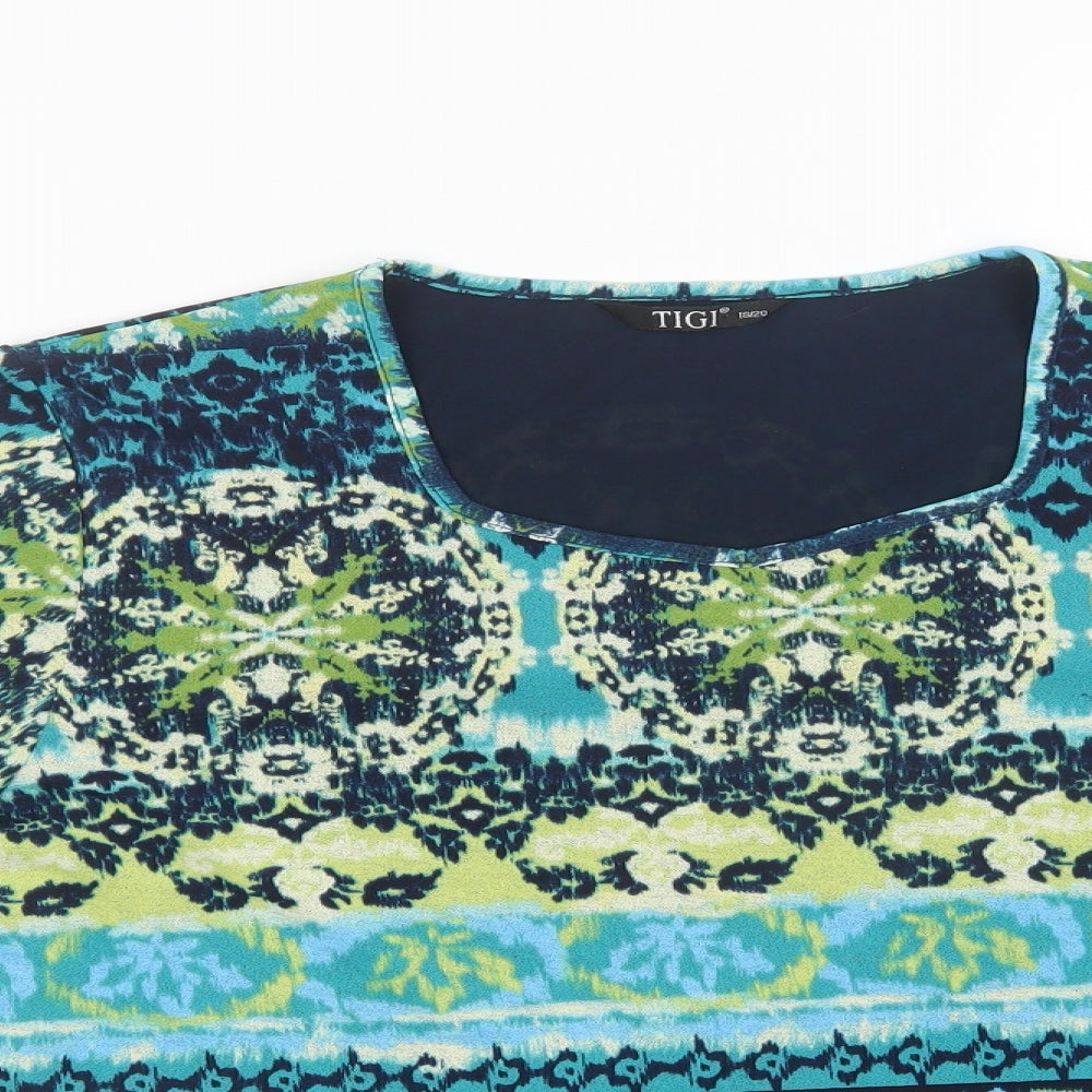 TIGI Womens Green Geometric  Basic T-Shirt Size 18