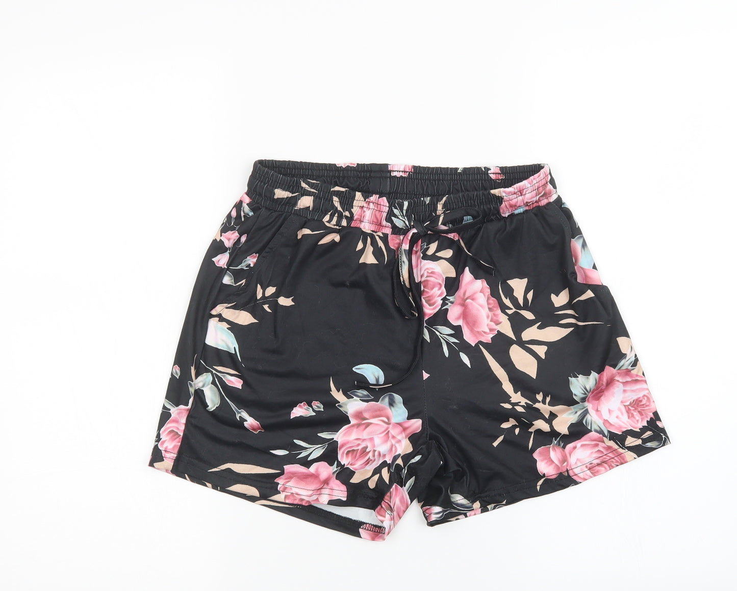 Preworn Womens Black Floral Satin  Sleep Shorts Size S