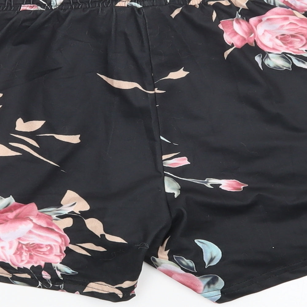 Preworn Womens Black Floral Satin  Sleep Shorts Size S