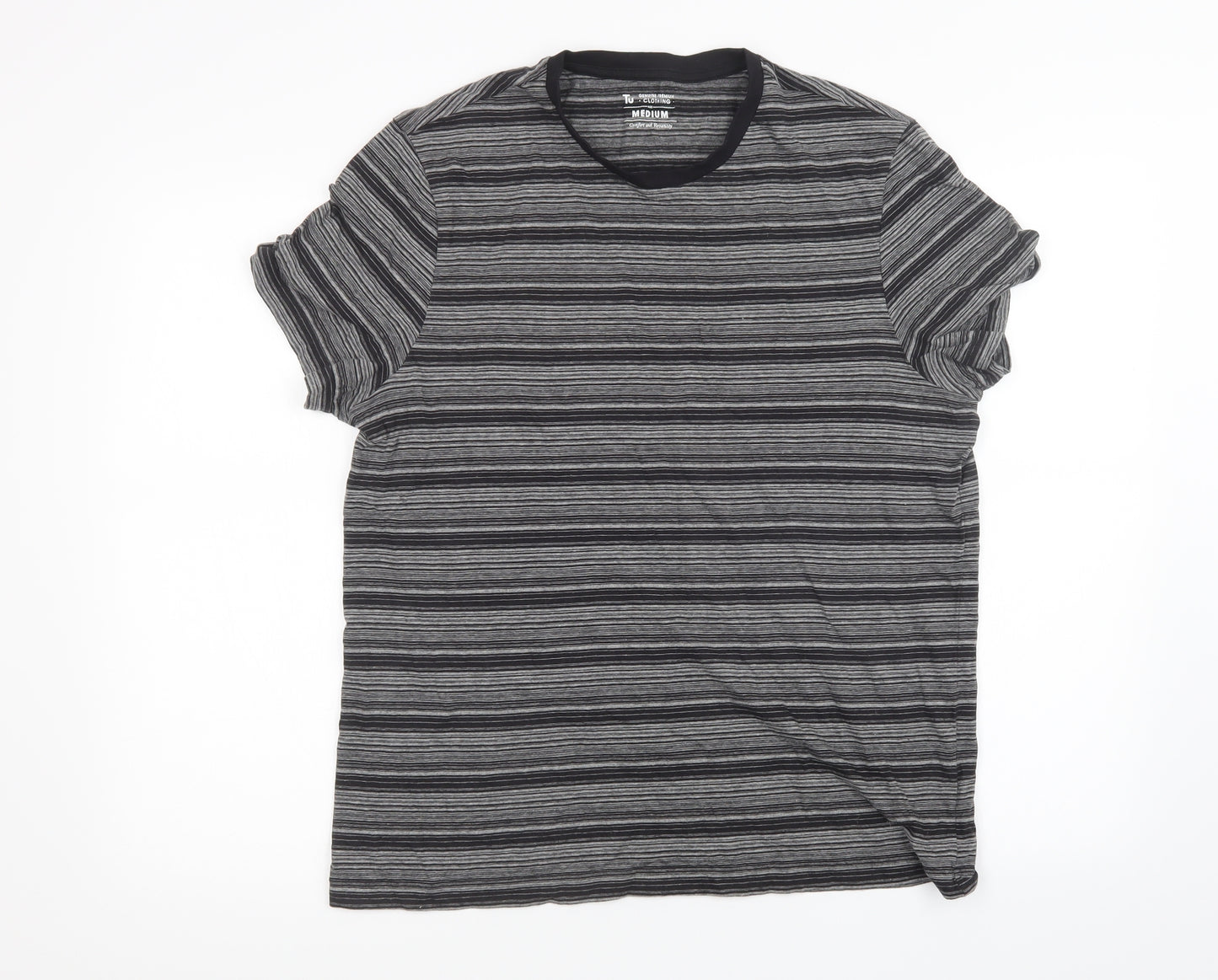 Sainsburys Mens Black Striped   T-Shirt Size M